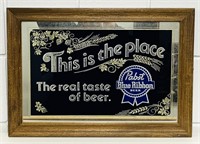 Pabst Blue Ribbon Beer Mirror, 20.5” x 15”