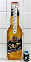 Miller MGD Beer Tin Sign w/Thermometer, 30” x 9”,