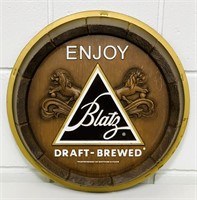 Blatz Beer Barrel Sign, 13” x 2” deep