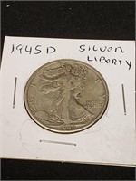 1945d Walking Liberty Half Dollar 90% Silver