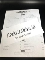 $20 Gift Card Donated by Porky's