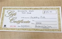 $25 Gift Card Donated by Bruceville Rod & Gun Club