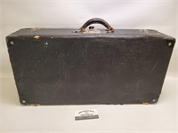 Vtg Small Black Travel Trunk Suitcase Paper Lining