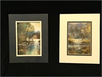 (2) Fly Fishing Water Color Pictures 8x10