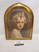 Vtg Framed Light of the World Print Baby Cherub