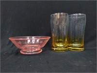 (2) Vtg Water Glasses 5x3 &Small Bowl