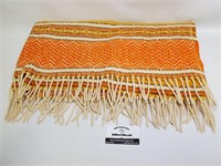 Vtg Faribo Orange & Gold Print Fringed Wool Throw