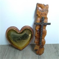 Wooden Heart & Cross on a Log 9x9, 15x3