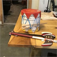 Indian drum and 2 tomahawk toys