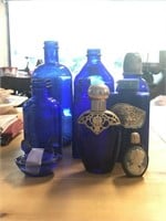 Lot Of Assorted Blue Bottles