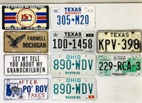 10 License Plates, 4 are Vanity, 1975 Texas, etc