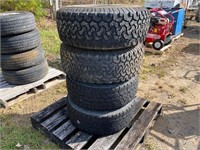 (4) RIMS AND TIRES, MISC SIZES