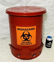 Nice Flip Lid Red Metal Biohazard Rag Can, 5 gal