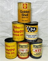 6 Quart Oil Cans, Some full, Some empty