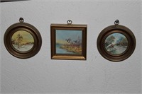 Lot of three tiny paintings, 3 inches each