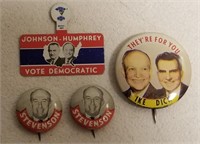 Four Vintage Politacal Pins / Buttons
