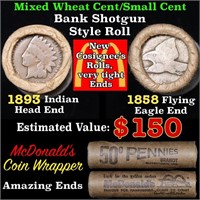 Mixed small cents 1c orig shotgun roll, 1858 Flyin