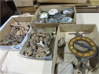 Box of old clocks and parts