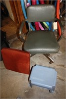 Vintage office chair, step stool, cushion