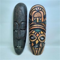 (2) Carved Wooden African Masks