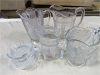 Five pressed glass antique pitchers
