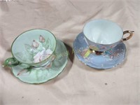 2 vintage hand painted cups and saucers
