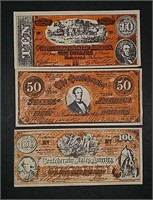 Facsimilles of Various Confederate States notes