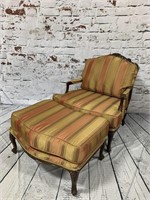 Vintage Upholstered Arm Chair w/ Ottoman