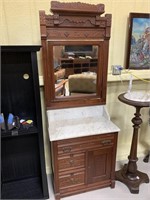 Victorian Dry Sink w/ Marble Top & Mirror