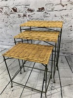 3-Piece Wicker & Wrought Iron Nesting Tables