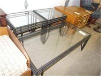 (3) Piece: Metal Coffee Table & (2) Matching