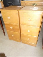 (2) Oak 3 Drawer Sewing Cabinets,