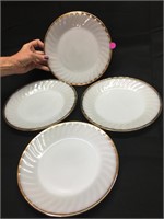 4 Gold Rimmed Fire King Milk Glass Plates