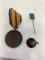 1914 German medal, Nazi pin, early pin