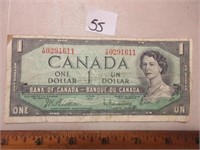 1954 CANADA 1 DOLLAR BILL