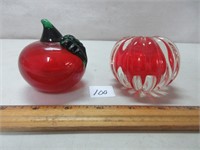 COLORFUL RED GLASS PAPERWEIGHTS
