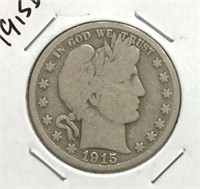 1915-D Barber Half Dollar Coin
