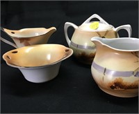 Noritake Hand Painted Sugar Bowl Creamer & Bowls