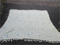 LOVELY CROCHETED BLANKET - BLUE ACCENTS