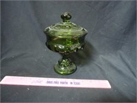 Green glass candy dish