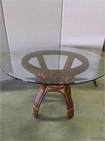 Round Glass Top Table w/ Brown Wicker Base