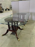 8ft Glass Top Table W/ Two Bases (Brass Claw Feet)