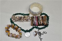 4 Stretch Shell Bracelets 2 Necklaces