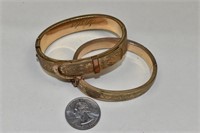 Vintage Gold Tone Engraved Hinged Bracelets