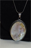 Sterling and Shell Pendant Necklace 2"