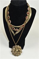 4 Gold Tone Costume Necklaces