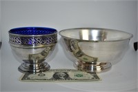 2 Glass Insert Silver Plate Serving Bowls 1 Cobalt