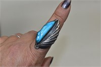 Old Pawn Sterling Turquoise Ring Marked BE