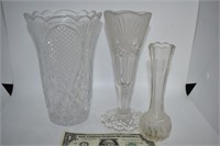3 Heavy Crystal Vintage Vases