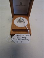925 Silver Pearl Leaf Design Ring SZ 5